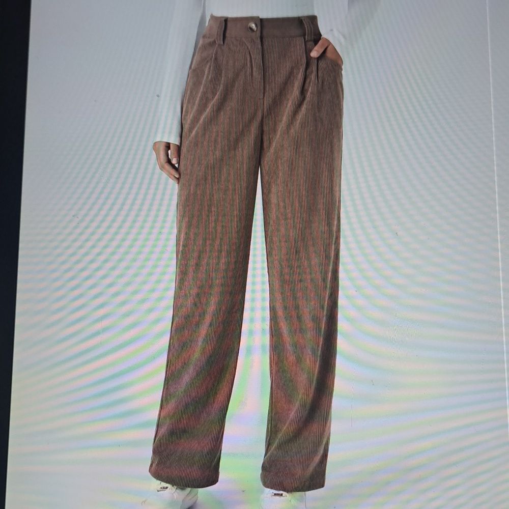 LARGE (PETITE) HALARA CORDUROY PLICATED CASUAL PANTS